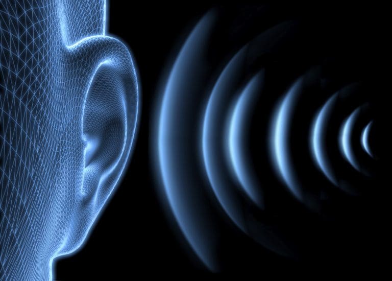 Blue Ear with sound waves - 3D illustration